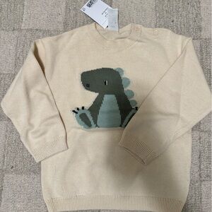 H&M Cream Knit Sweater with Green Pattern